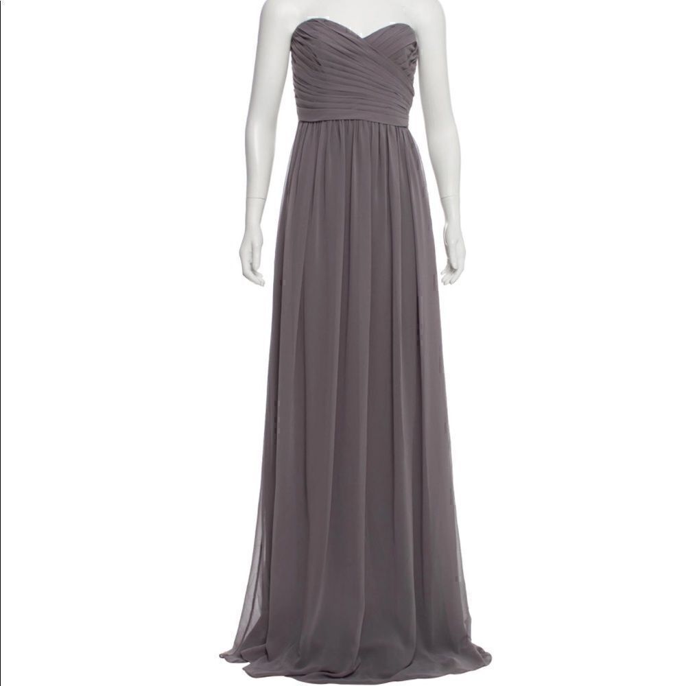 Monique lhuillier gray strapless formal dress